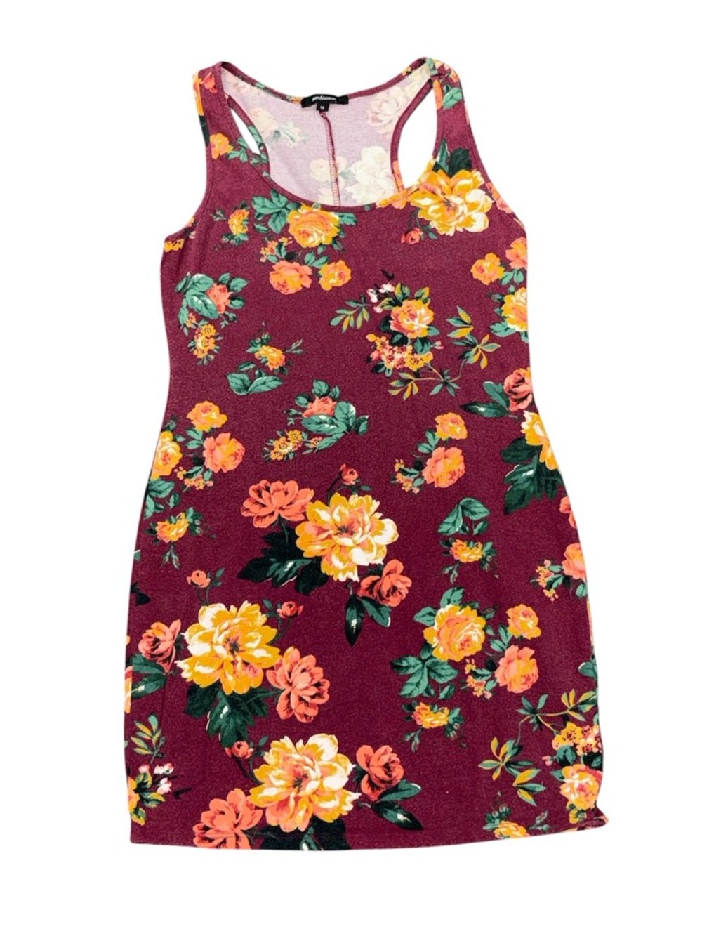 Ambiance Women’s Floral Racerback Tank Dress - Burgundy with Flowers Y2K
